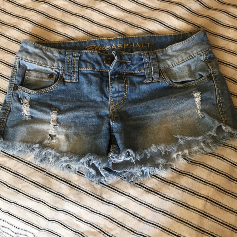 Blue asphalt jean shorts